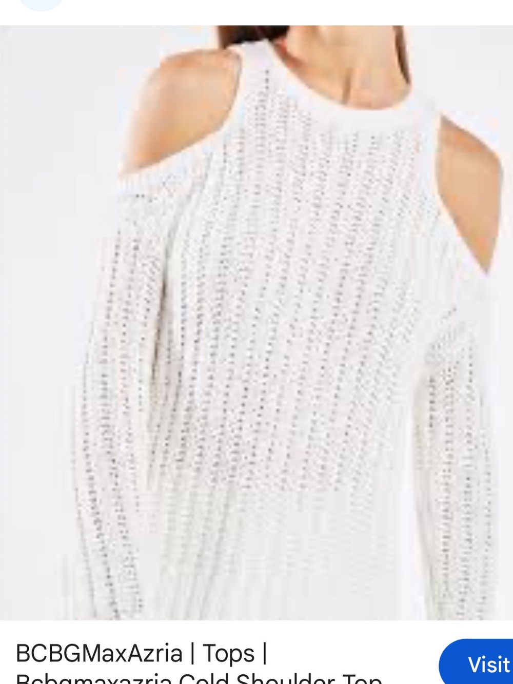 BCBGMAXAZRIA Open Shoulder Knit Sweater Medium white